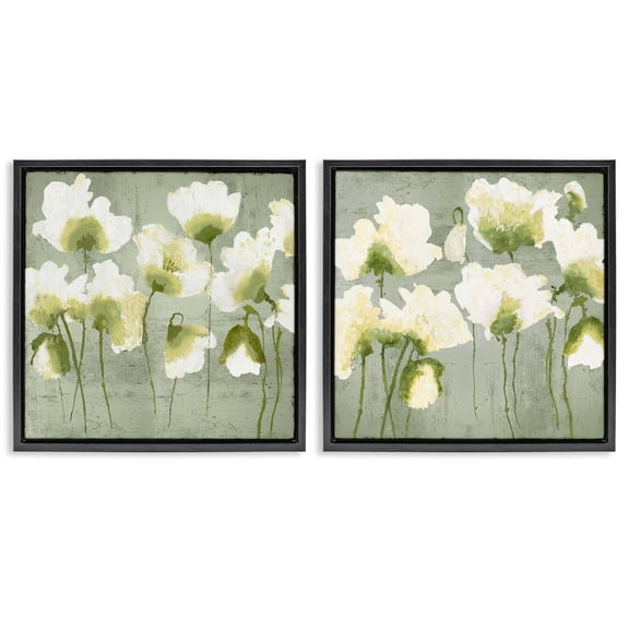 Stupell Industries Charming White Blooms Floral Painting Black Floater Framed Canvas Art Print Wall Art, 18 x 18, Set of 2