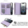 thumbnail image 5 of Phone Case for Apple iPhone 17e, Premium iPhone 16e Case with Wallet, Card Holder, Coin Zipper Pocket Shockproof Flip Cover Stand with Wrist Strap & Detachable Shoulder Strap,Purple, 5 of 11