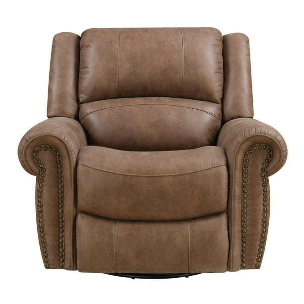 Emerald Home Spencer Brown Recliner with Swivel Glider, Nailhead Trim