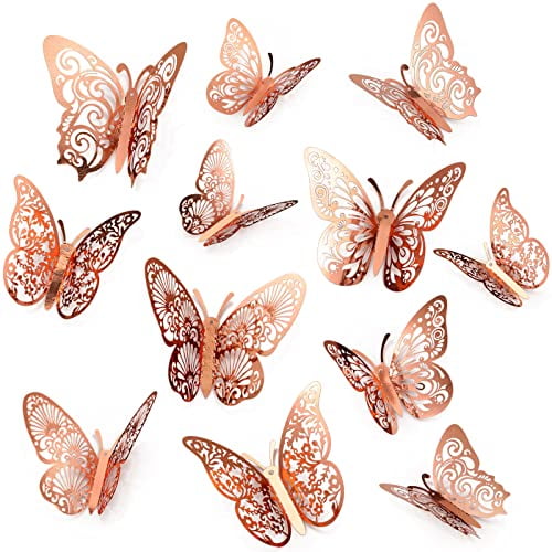 3D Butterfly Wall Decor Stickers Rose Gold Butterfly Decorations Party