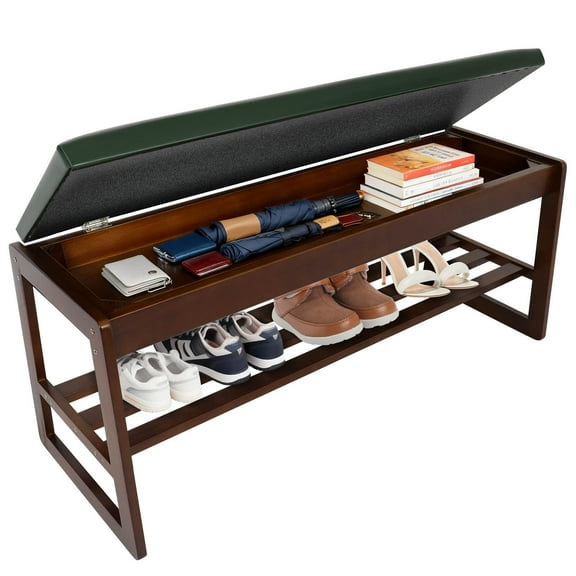 Shoe Rack Bench with Flip-Top 39.4 Inch Storage Solid Wood Entryway Shoe Bench with Cushion Shoe Storage Rack for Hallway, Mudroom, Closet