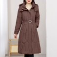 thumbnail image 2 of XPMWRP Women's Quilted Hooded Thick Jacket Loose Solid Color Long Sleeve Trendy Coat Belted Winter Warm Casual Coat Brown XXL, 2 of 3