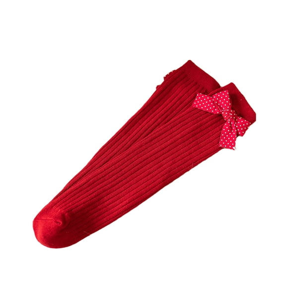 fatyb Girls Christmas Crew Socks Xmas Cotton Stocking for Kids Girls Knee High Dress Long Socks with Bow