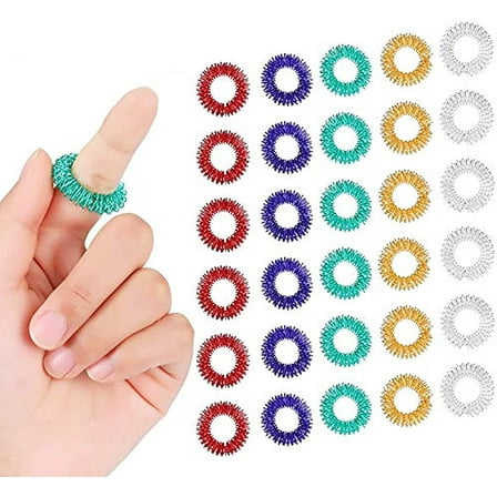 30 Pieces Acupressure Rings, Spiky Sensory Finger Rings Set for Teens, Adults, Silent Stress Reducer and Massager