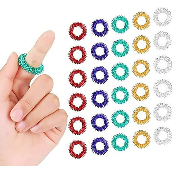 30 Pieces Acupressure Rings, Spiky Sensory Finger Rings Set for Teens, Adults, Silent Stress Reducer and Massager