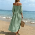 thumbnail image 7 of Atogsazn Women's Summer Off Shoulder Maxi Dress Casual Flowy Short Sleeve Side Split Dresses Loose Fit Sundress Green XXL Fashion, 7 of 7