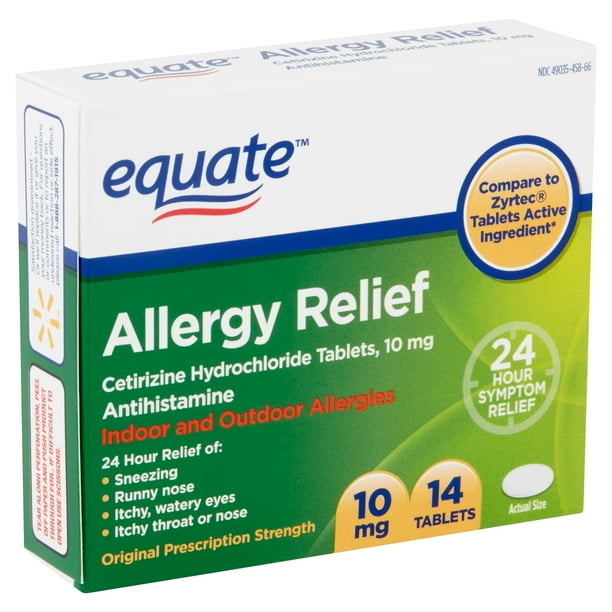 Equate Allergy Relief, Cetirizine Hydrochloride Tablets, 10 mg, 14