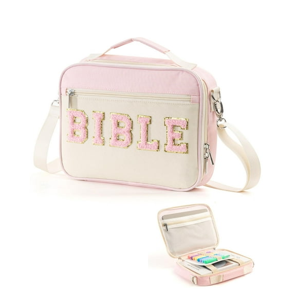 Soda Candy Bible Cover Case for Women, Large Chenille Letter Bible Bag with Shoulder Strap Bible Carrying Tote Bags for Bible Study Accessories, for Women Lady