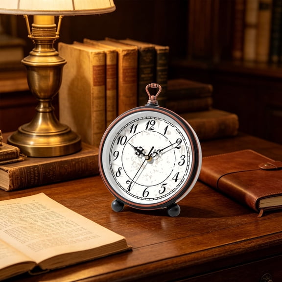 Silent Non-Ticking Vintage Floral Alarm Clock, Small Desk Clock with Handle, Fuss-Free Easy Read for Bedroom Office Home Decor