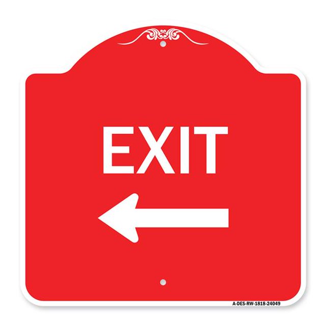 SignMission A-DES-RW-1818-24049 18 x 18 Po. Panneau de la Série Designer - Sortie avec Flèche Gauche 2, Rouge et Blanc