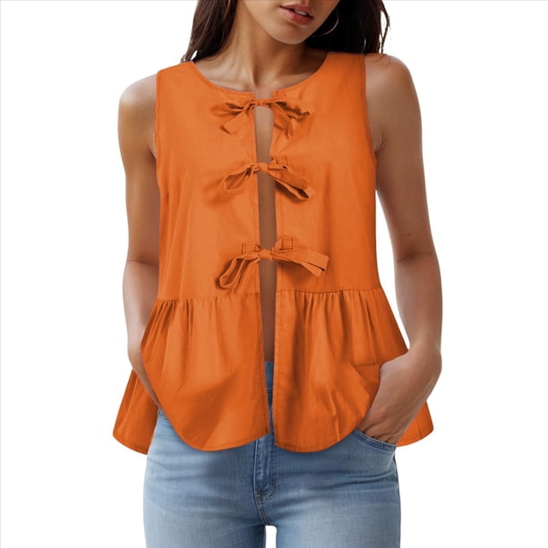 Chaleco de Verano con Lazo Frontal para Mujer, Sin Mangas, Elegante, para Trabajo de Negocios Naranja XL