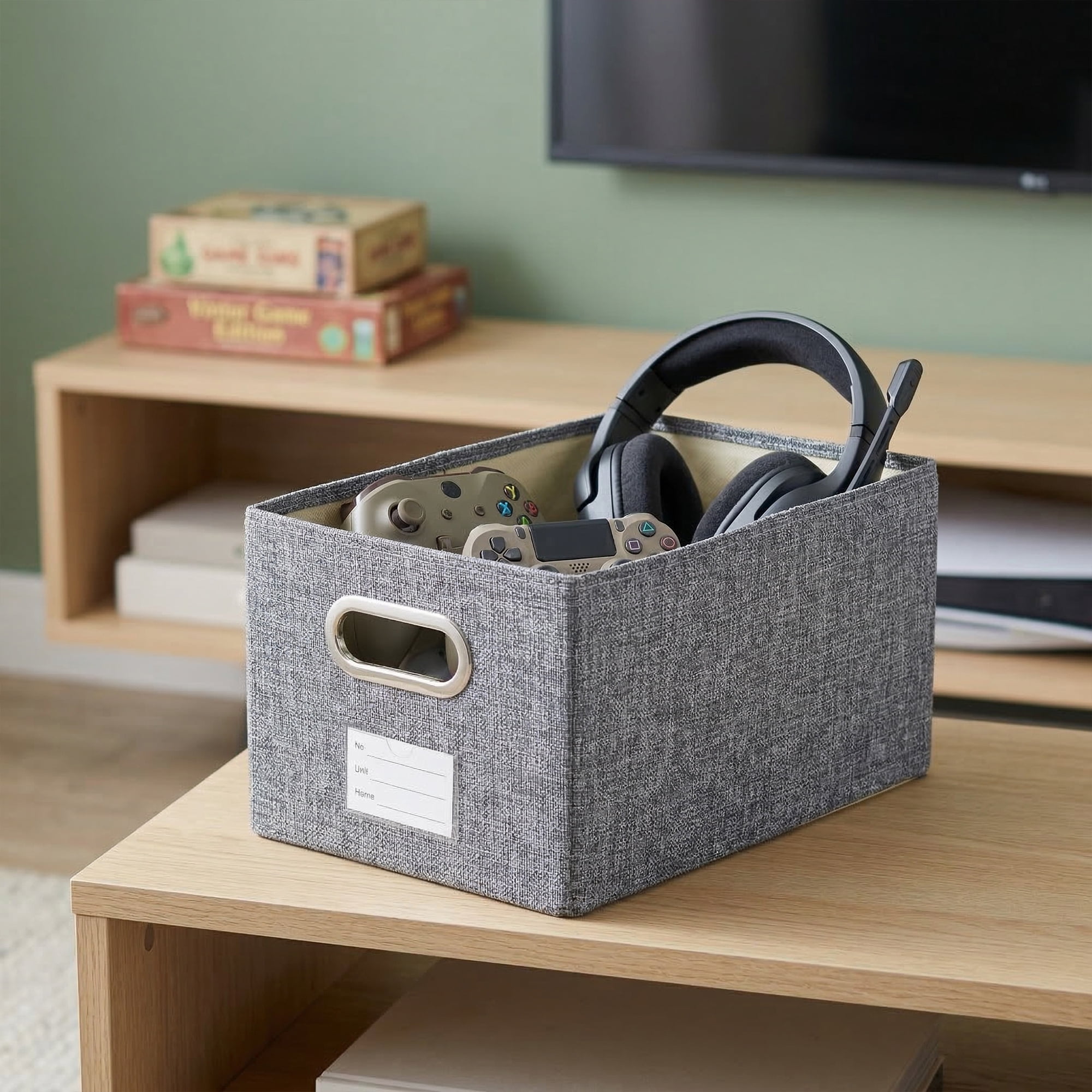 Unique Bargains Storage Bin with Handles for Shelves Closet Gray 9.8" x 15" x 8.3"