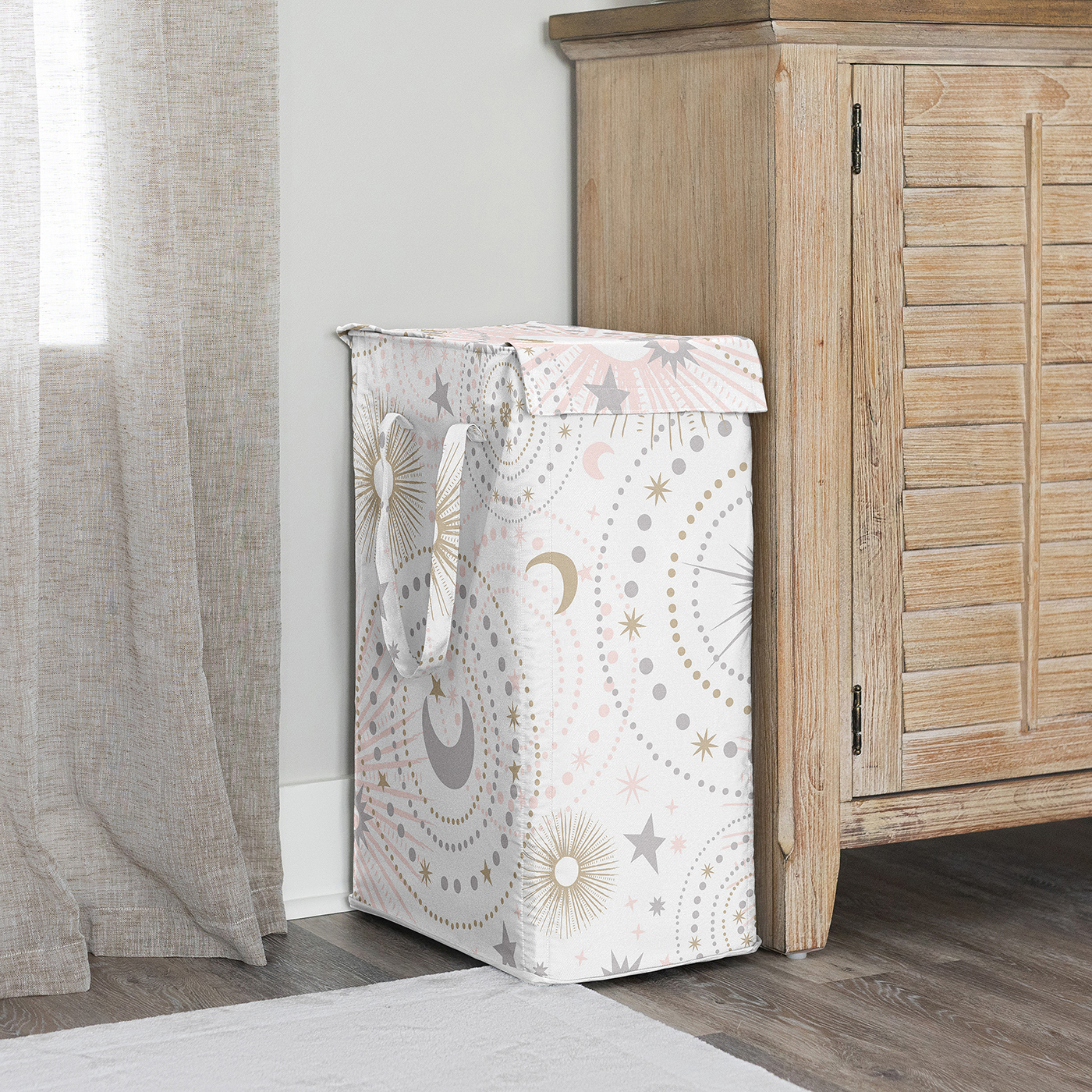 Sweet Jojo Designs Celestial Pink Grey and Gold Foldable Laundry Hamper with Handles