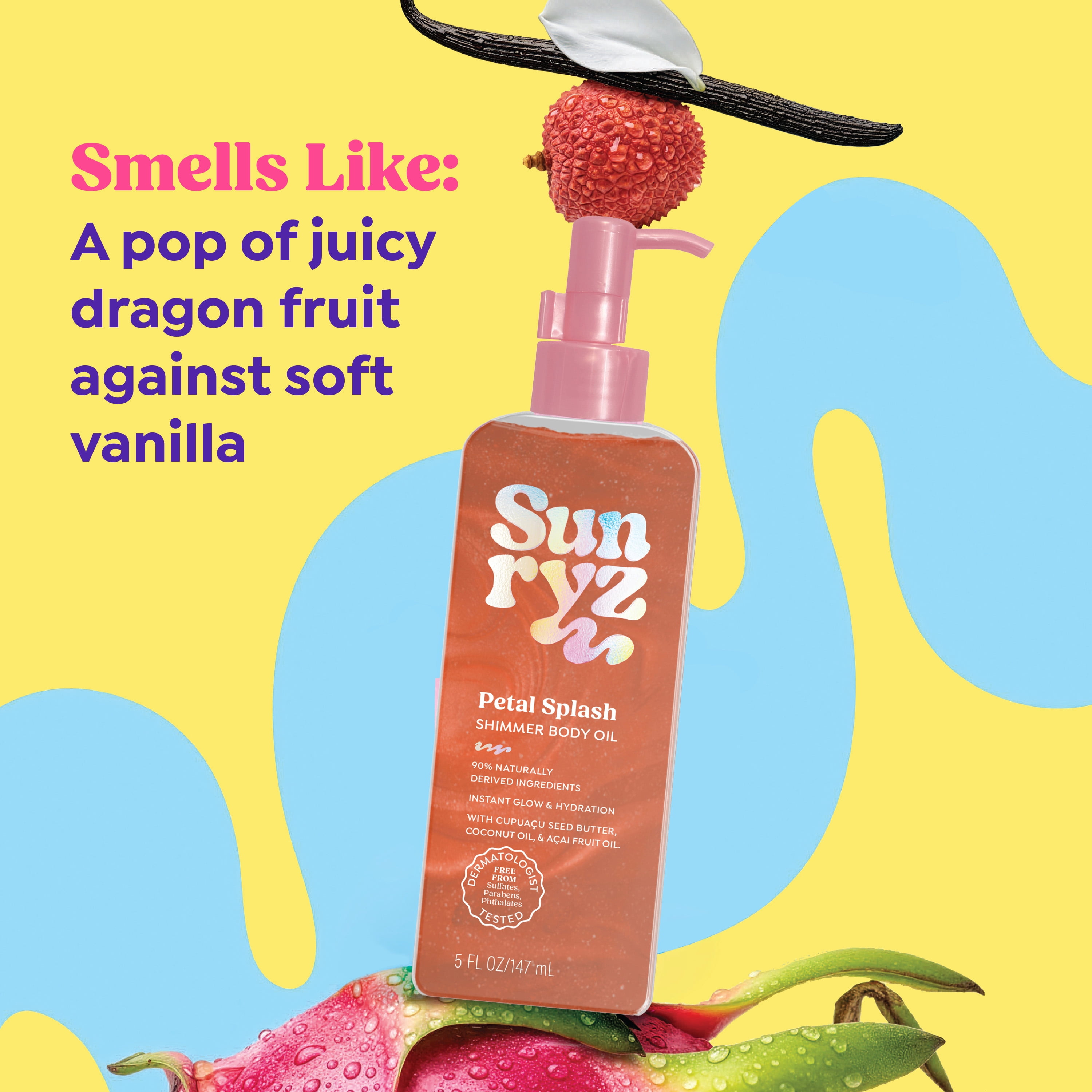 Sunryz Petal Splash Shimmer Body Oil, Rose Gold Glow, 5 fl oz