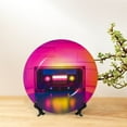 thumbnail image 6 of Cauagu Neon Cassette Tape Print Bone China Decorative Plate, Wall Mount Plate Holiday Decor Decorative Ceramic Plates with Stand Elegant Household Plates Decorative-8in, 6 of 6