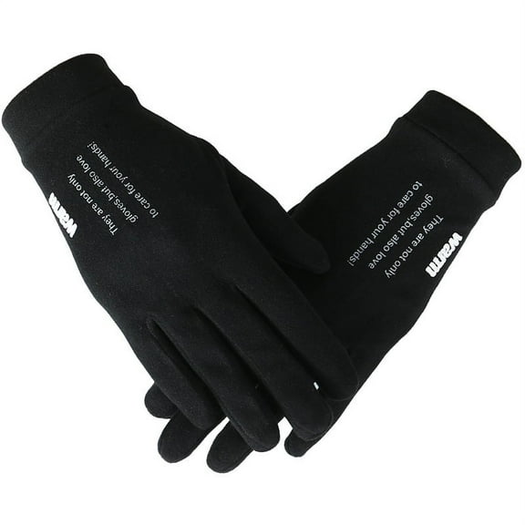 Touch Screen Gloves Women's Winter Warm Thin Driving Riding Windproof And Cold-proof Letters De Velvet Cute Cartoon Black