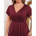 thumbnail image 2 of FOLUNSI Plus Size Formal Dresses Glitter V Neck Split Wedding Cocktail Long Evening Dress Ruby Red 2XL, 2 of 7