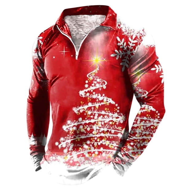 Pack De Playeras Para Hombre Camisa Navideña De Otoño E Invierno Para Hombre Camisa Superior Con Estampado De Árbol De Navidad En Capas Y Empalme De Colores Mixtos