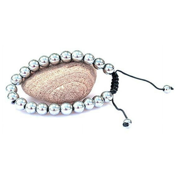 PURPLE WHALE Magnetic Round Silvertone Color Hematite Macrame Style Adjustable Bracelet -Good for Healing and Energy -Or Arthritis Pain Relief -91041