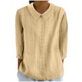 thumbnail image 3 of Elvqul Blouses for Women Womens Shirts Yellow Summer Solid Pullover Collared 3/4 Sleeve Pull on Shirt, 3 of 4