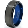 thumbnail image 1 of P. Manoukian Tungsten Wedding Band Ring 8mm for Men Women Blue Black Gunmetal Beveled Edge Brushed Polished Lifetime Guarantee Size 12, 1 of 4