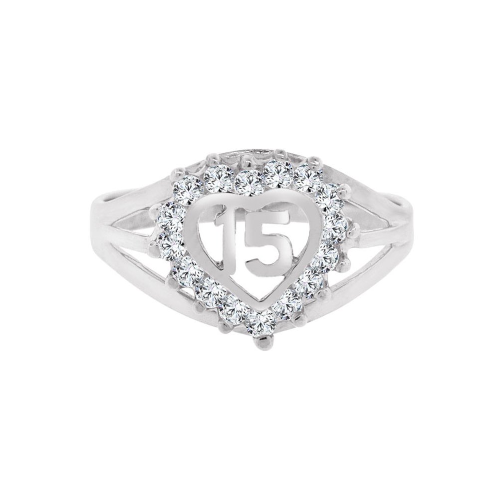 GiveMeGold Sterling Silver White Rhodium, Small Heart 15 Anos