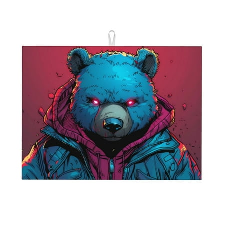 

Sigee Neon Cyberpunk Blue Bear for Dish Drying Mat for Kitchen Counter Premium Kitchen Drying Mat 18 x 24 Dish Drying Pad