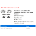 thumbnail image 2 of Front Brake Pad and Rotor Kit - Compatible with 2001 - 2007 Dodge Caravan 2002 2003 2004 2005 2006, 2 of 2