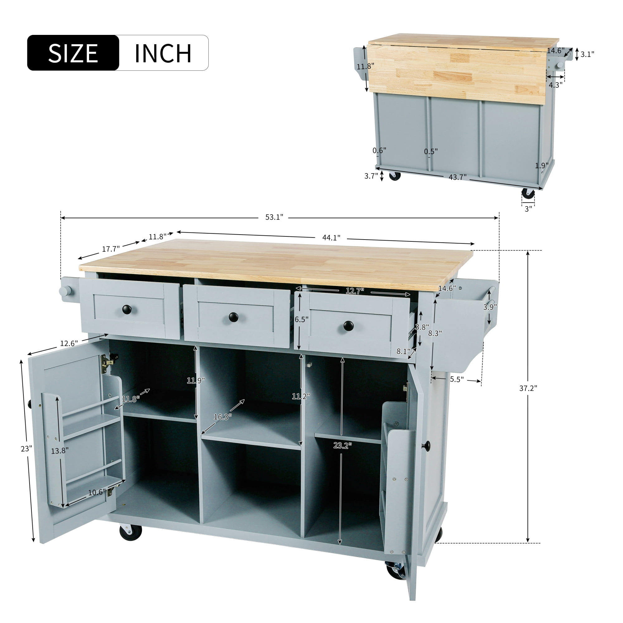 Chords Attic Kitchen Island with Storage, Moveable Kitchen Storage Cart with Drop Leaf, Drawers and Shelves for Dining Room