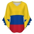 thumbnail image 5 of Flag Of Colombia Women's V-Neck Blouse With 3/4 Ruffled Bell Sleeves Casual Top Ladies Blouses, 5 of 7