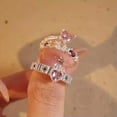 thumbnail image 4 of RSAMD Pink Zircon Heart Open Rings Trendy Sweet Cool Irregular Adjustable Finger Rijo-2, 4 of 9