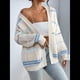thumbnail image 4 of Suéter Cárdigan Extragrande con Hombros Caídos y Rayas de Colores para Mujer, Abierto Al Frente Azul XL, 4 of 9
