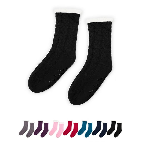 Luxtrada Women Men Slipper Socks with Grips Non Slip Soft Cozy Fuzzy Fleece Lined Socks for Cold Winter (Black)