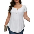 thumbnail image 3 of Fancyglim Womens Tops  T Shirts Short Sleeve Round Neck Casual Button Up Tunic Tops (White, XL), 3 of 8