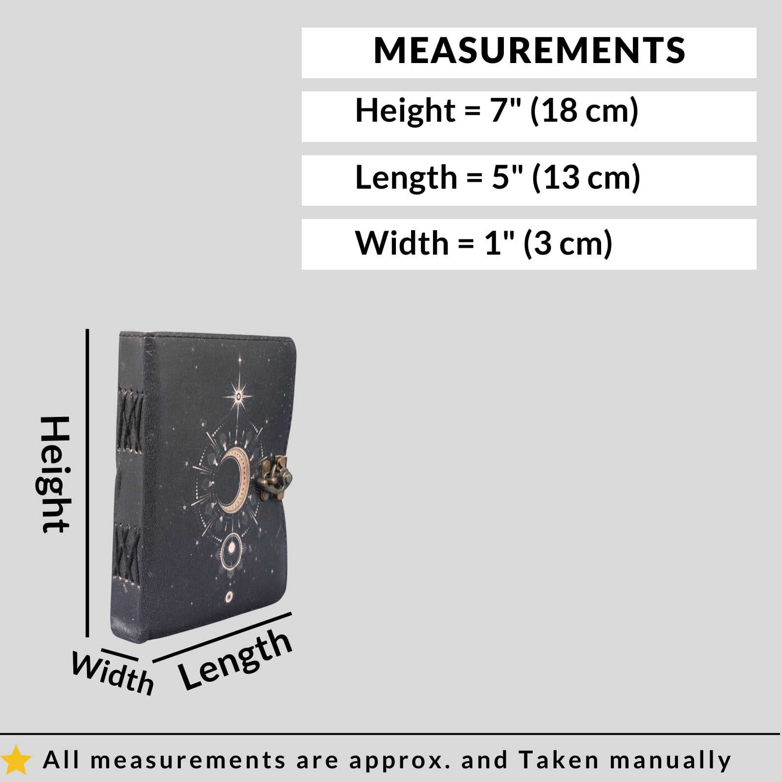 Mystic Moon Black Leather Journal – Handmade UV Printed Celestial Diary with Antique Lock | 7x5 Unlined Deckle Edge Sketchbook & Writing Notebook