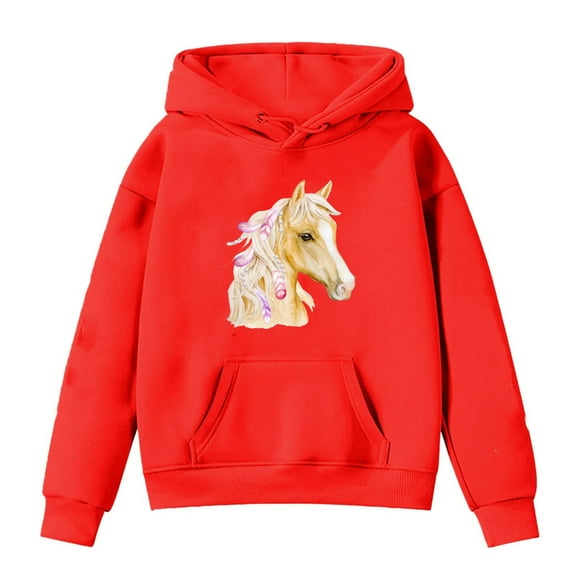 Weebloom Cute Hoodies For Teen Girls Kids Horse Print Long Sleeve Hoodies Trendy Birthday Streetwear,13-14 Years