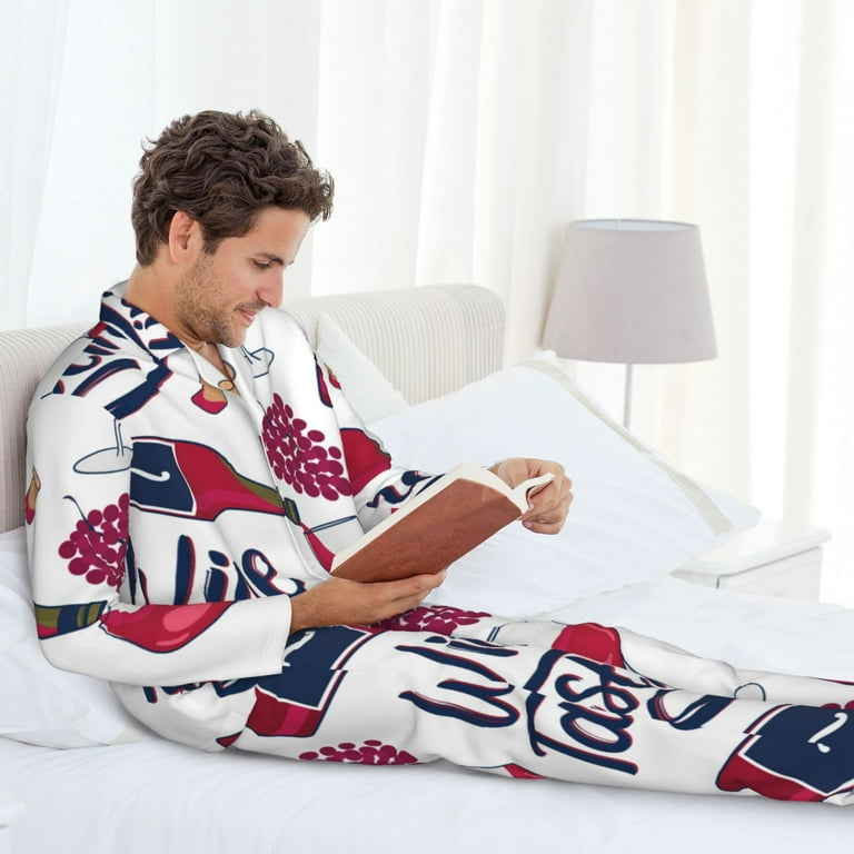 Wukai Red Wine Glass Bottle Men s Long Sleeve Pajama Set Comfortable Sleepwear with Button Down Shirt and Pants Medium Walmart