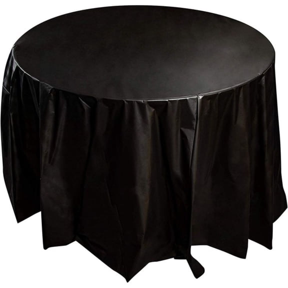 Club Pack of 12 Black Disposable Plastic Banquet Party Round Table Covers 84"