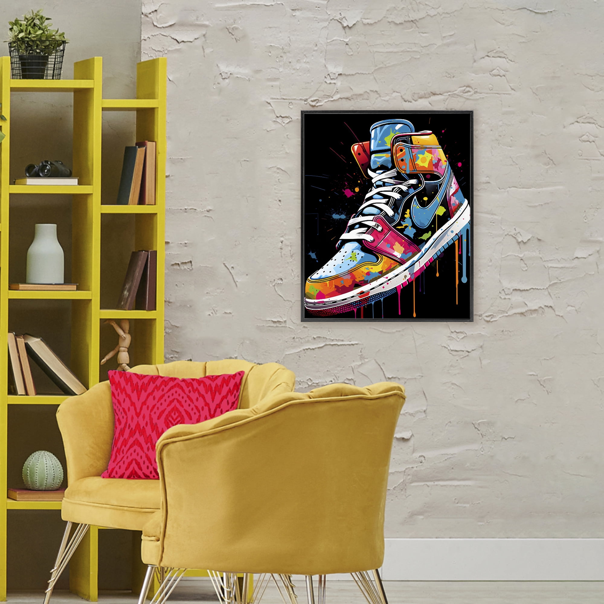 Stupell Industries Paint Drip High Top Sneakers Black Framed Giclee Art, design by Creative Studio