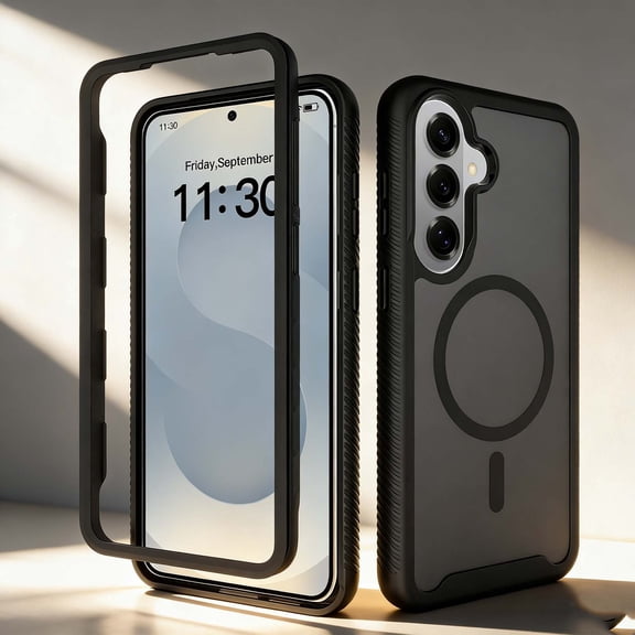 For Samsung Galaxy S26  Phone Case,2-in-1 Heavy Duty Shockproof Cover,Compatible With Wireless Charging,Matte Translucent Non-Slip Anti-fall Drop Protection,Rugged Durable Phone Case Cover,Black