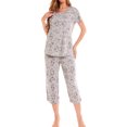 thumbnail image 3 of Defitshape Women's Cute Cotton Pajama Set Capri Loungewear Soft Short Sleeve Pjs Pants Lounge Comfy Two Piece Patterned Print Sleepwear Dark Grey Large, 3 of 5