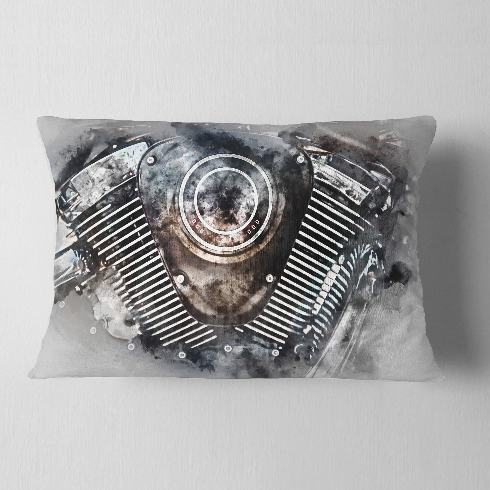 Designart Motorcycle Engine Watercolor - Contemporary Throw Pillow - 12x20