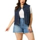 thumbnail image 2 of Women Plus Size Chest Pockets Single Breasted Denim Vest Dark Blue 3X, 2 of 6