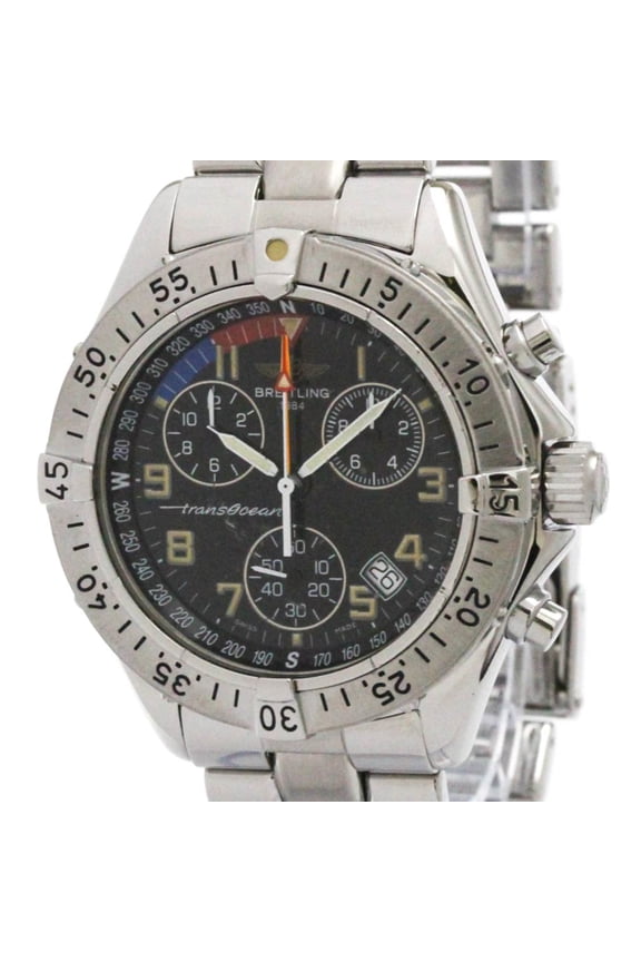 Pre-Owned BREITLING Transocean Chronograph Steel Quartz Watch A53040.1 Polished