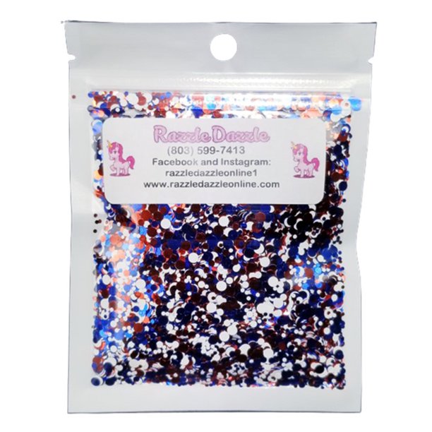 Razzle Dazzle Patriotic Glitter with Red, White, and Blue Circles, Cut