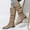 Beige, variant on OKBOP Women's Low-Heeled Mid Calf Boots-Warm Retro Womens Shoes Dress Christmas Snow Boots Winter Womens Boots Clearance