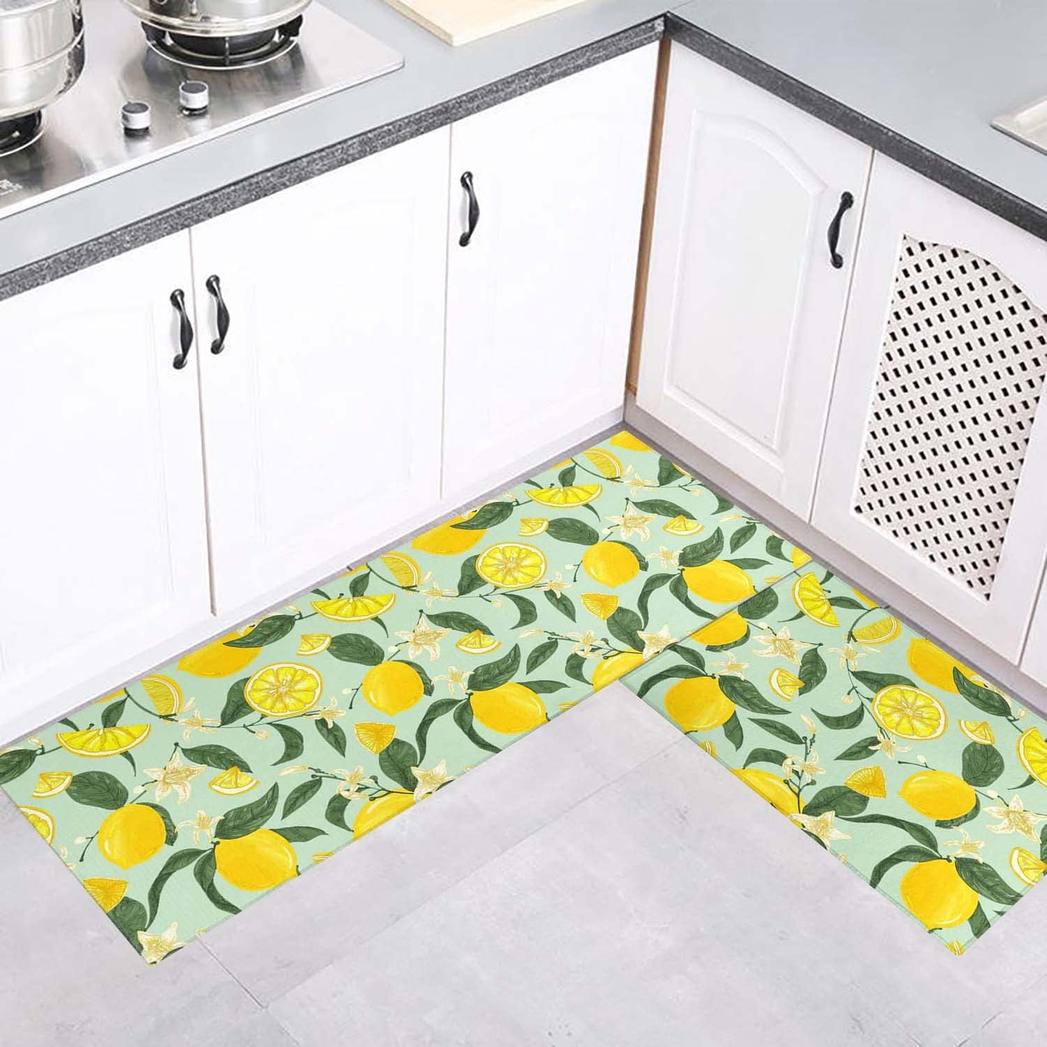 Lemon Kitchen Rug Lemon Kitchen Mat Lemon Rug Lemon Rugs for Kitchen Rug Kitchen Blue Green Rustic Rugs Decorations Non-Slip Floor Mat Doormat Runner Rug for Kitchen, Laundry, Living Room, Front Door