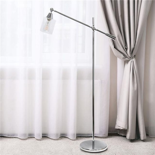 All the Rages LF1030-CHR Elegant Designs Pivot Arm Floor Lamp with Glass Shade, Chrome