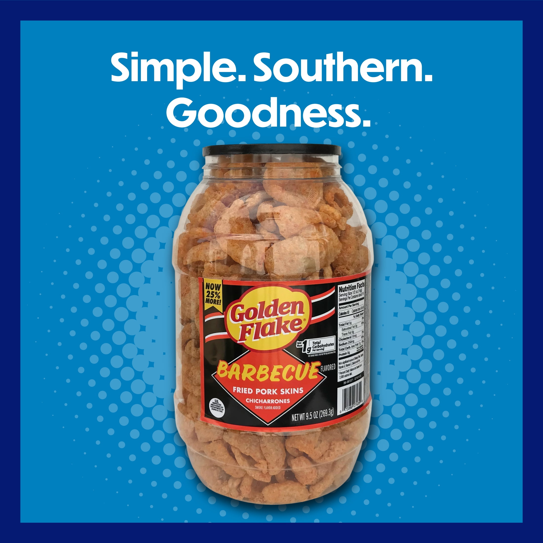 (2 pack) Golden Flake Barbecue Fried Pork Skins, 9.5 oz Barrel