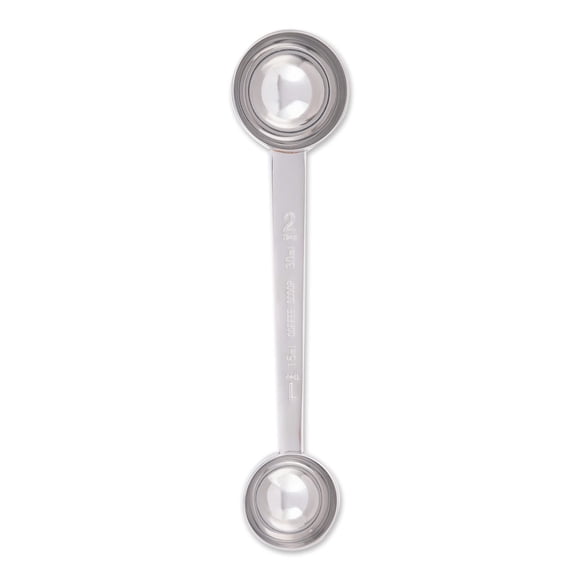 RSVP International Cuchara medidora de café Cuchara de acero inoxidable con mango largo Multiusos para hornear granos de café molidos o té de hojas sueltas Doble 1 cucharada/2 cucharadas